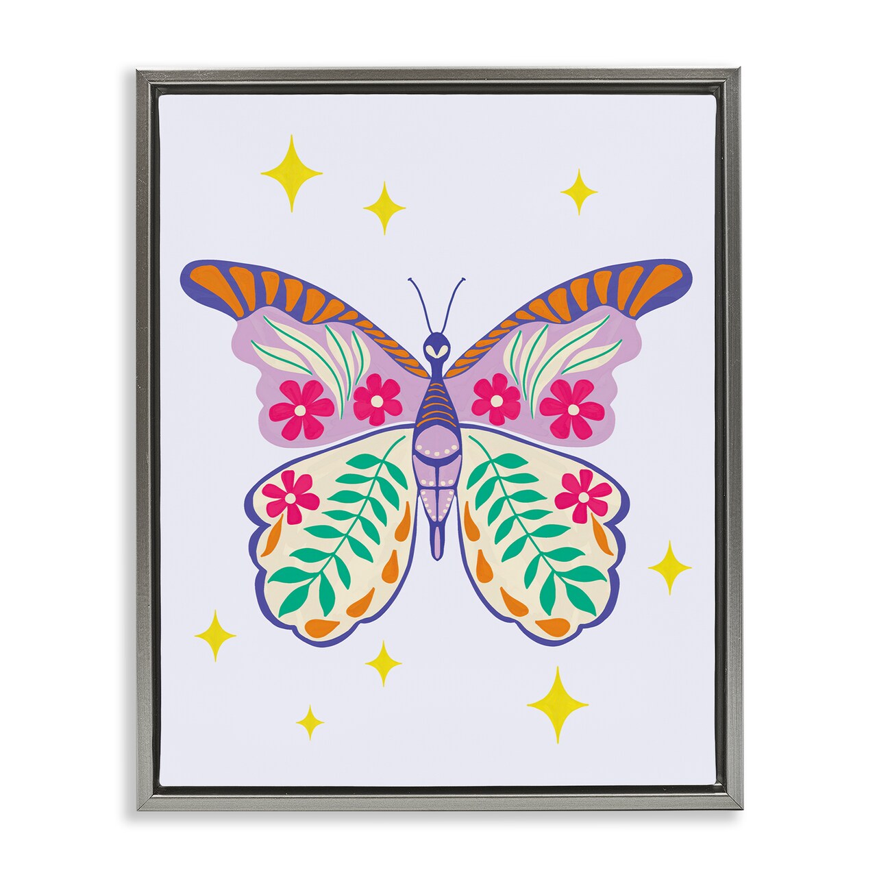 Stupell Industries Free Spirit Floral Butterfly Framed Floater Canvas Wall Art Design by Aralma
